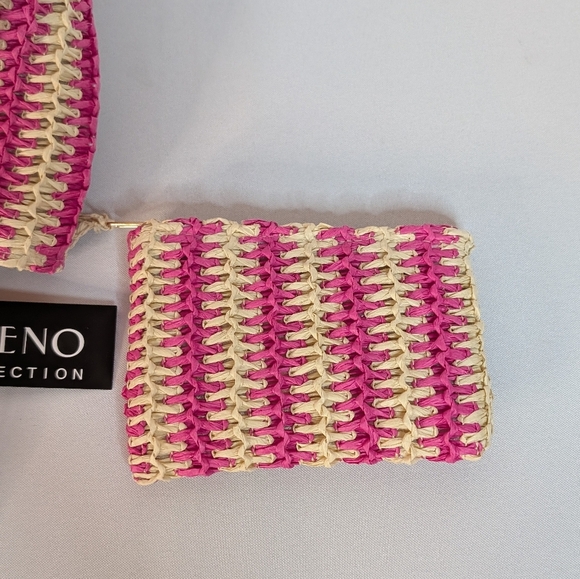 Bueno Pink and Cream Straw Tote With Coin Pouch NWT - Picture 4 of 6